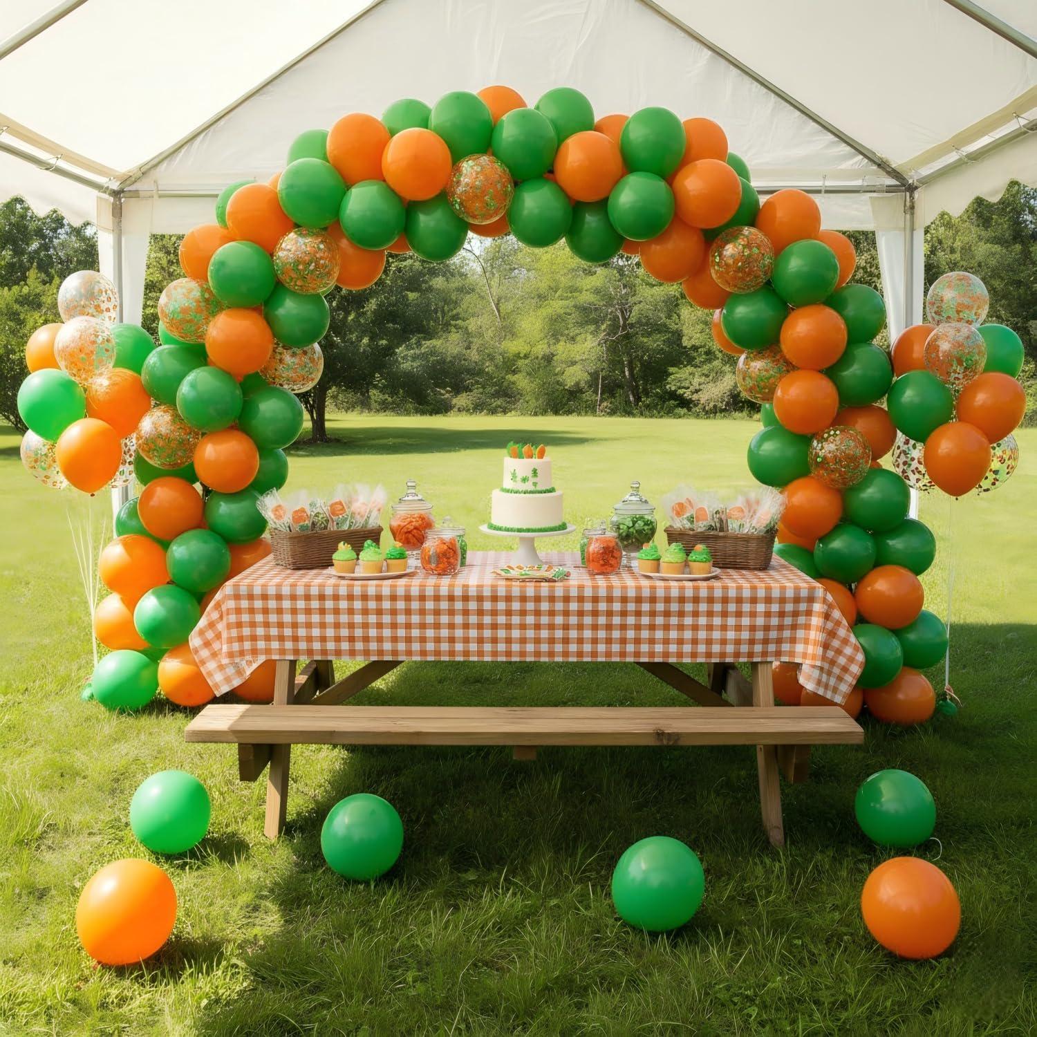 50Pcs Orange Green Confetti Balloon Set, 12 Inch Latex Helium Balloons, Party Decoration Supplies