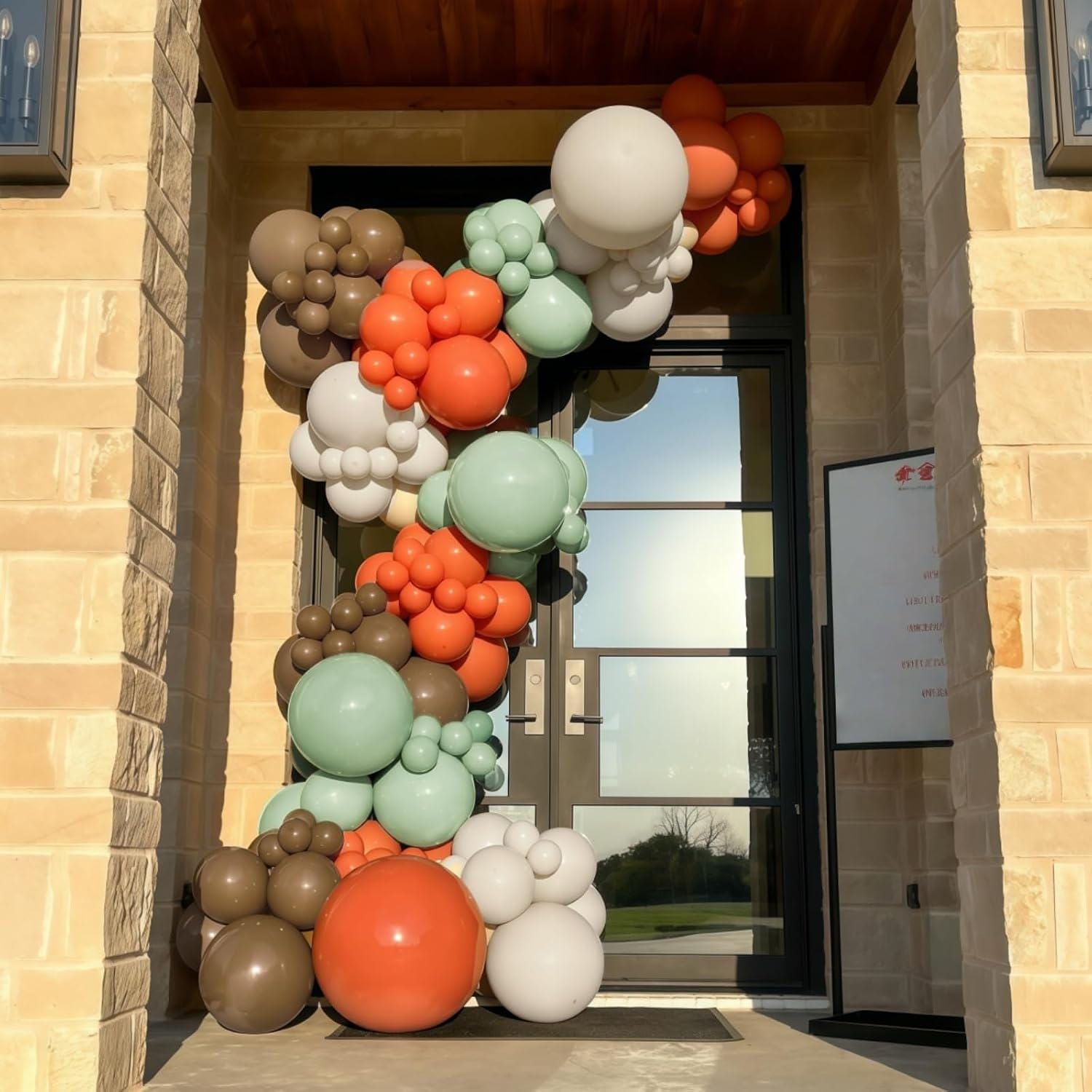 Green Orange White Balloon Arch Garland Kit, Ball Foil Accents, Game Party Decoration