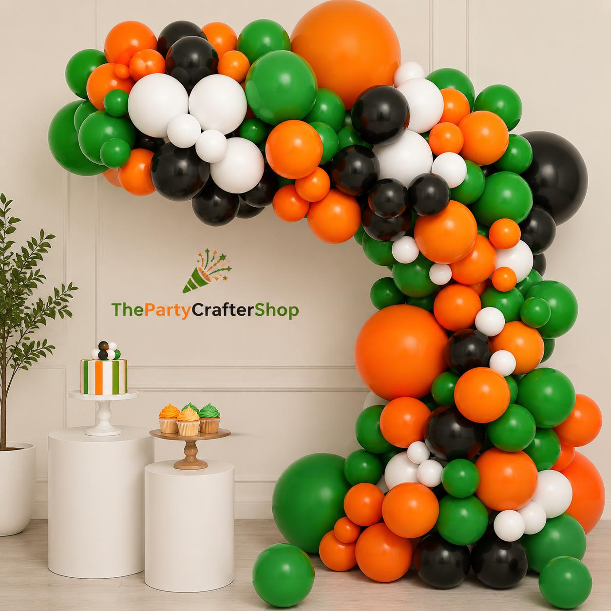 Green Orange Black Balloon Arch Kit, Sports Theme Garland, Game Birthday Party Decor