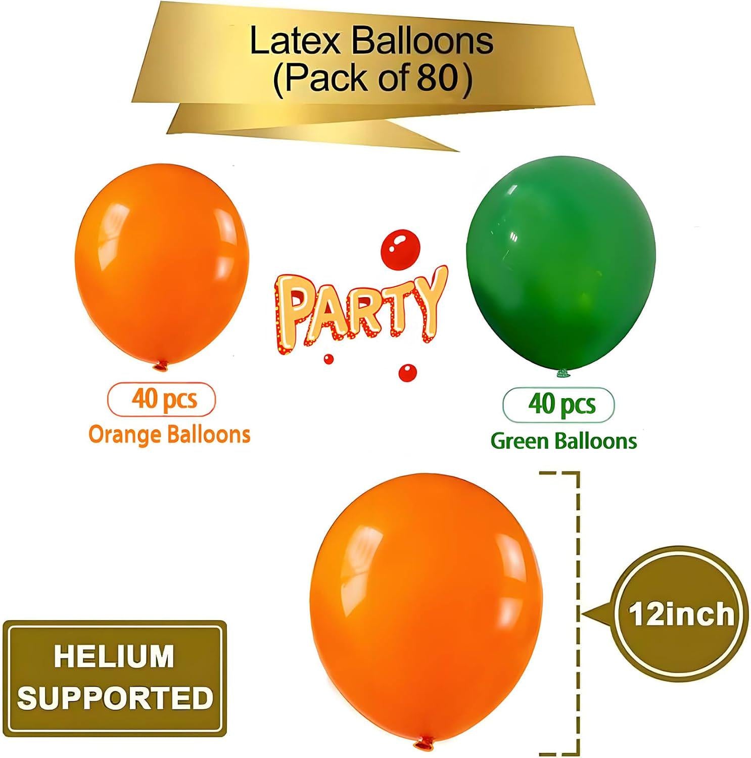 Orange Green Latex Balloons, 12 Inch Party Decor (80 Pcs)
