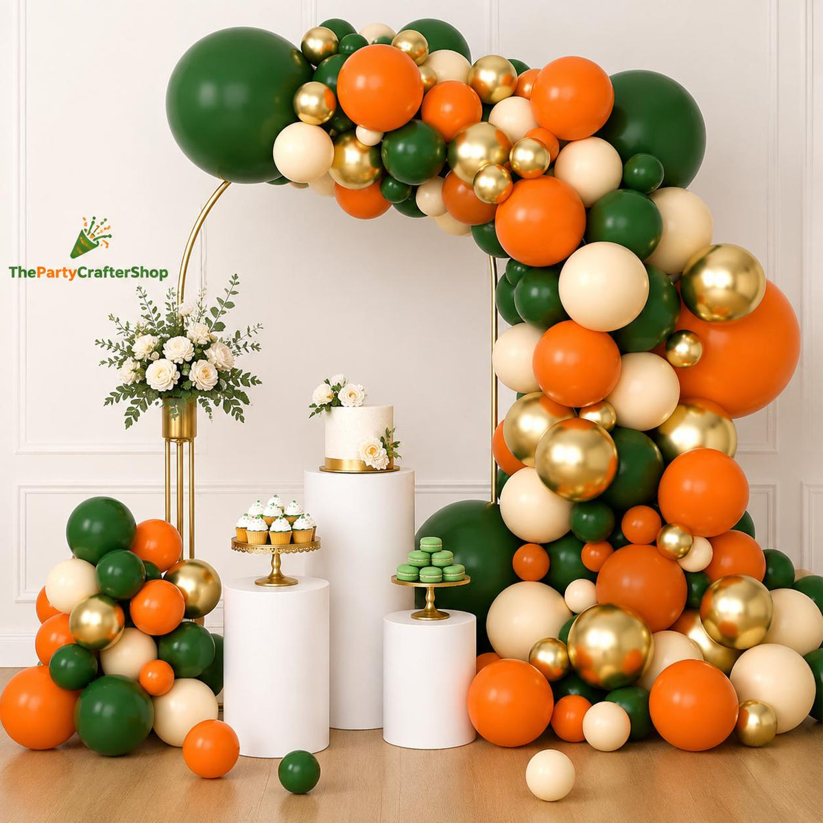 Orange Gold Green Balloon Arch Kit, Metallic Gold Garland, Nude Balloon Baby Shower Wedding Jungle Party Decor