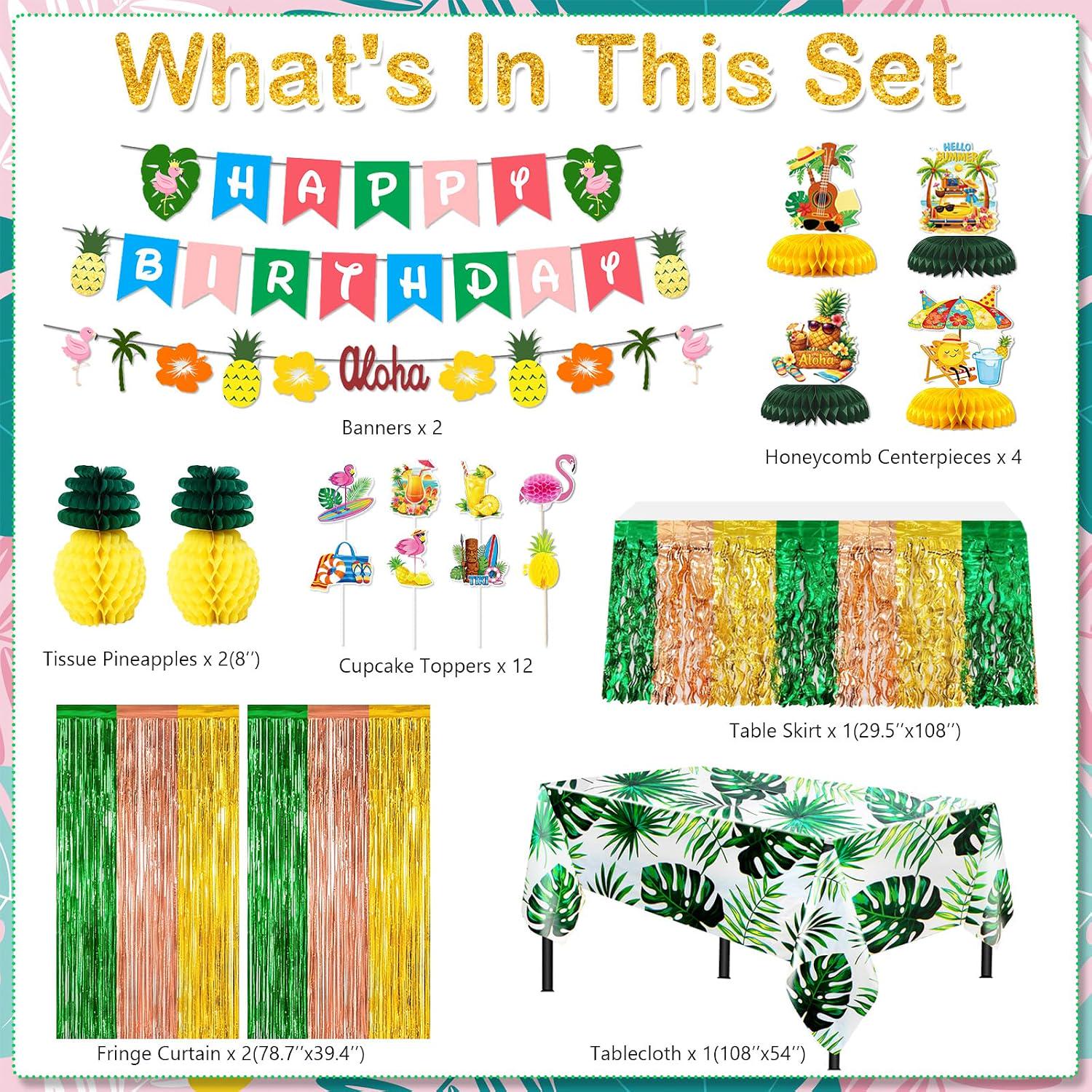Luau Party Decorations Kit | Tropical Hawaiian Birthday Balloons, Banner, Curtains