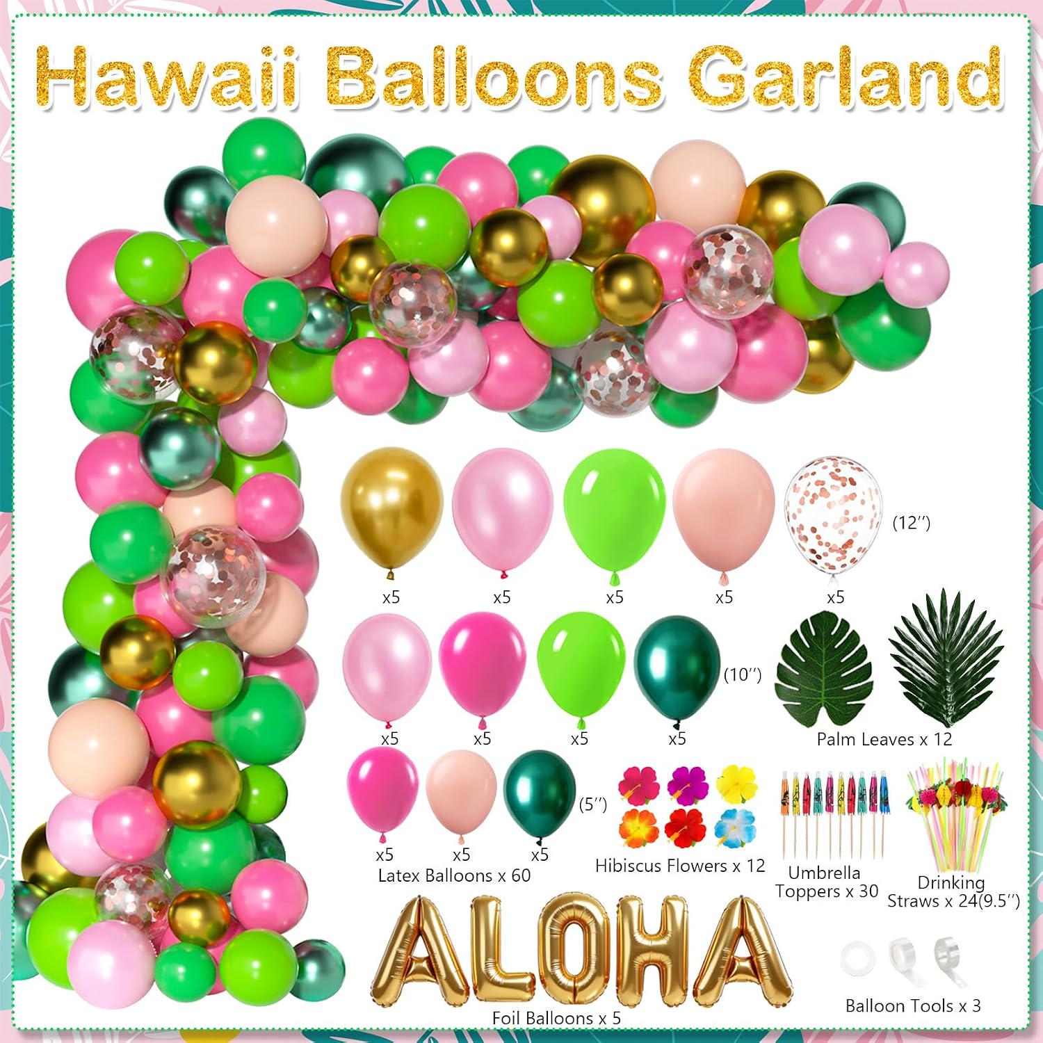 Luau Party Decorations Kit | Tropical Hawaiian Birthday Balloons, Banner, Curtains