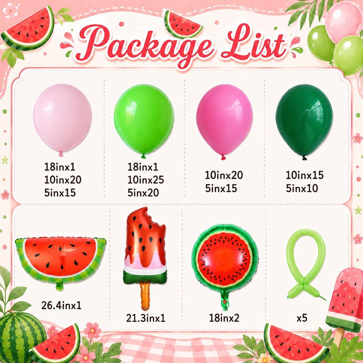Watermelon Balloon Arch Kit | One in a Melon Birthday Party Decor