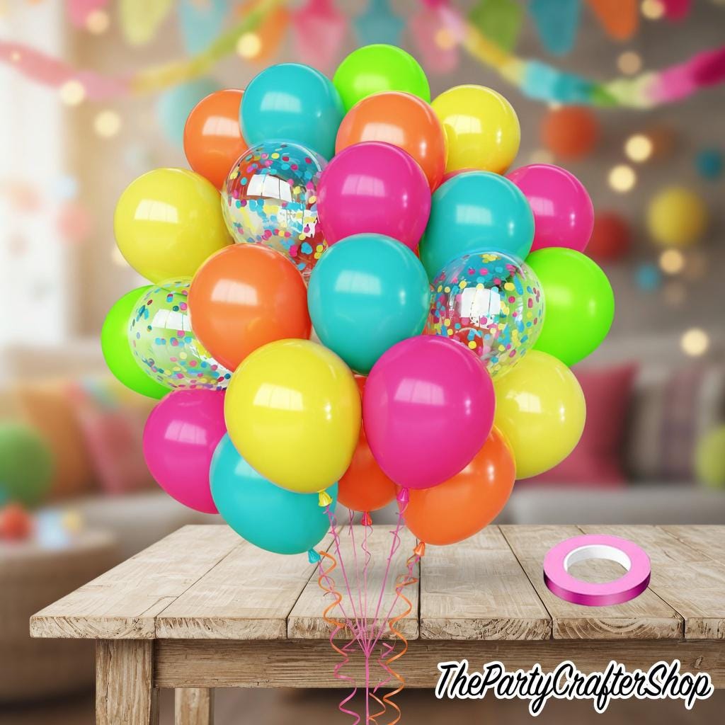 Tropical Hawaiian Balloon Set | Hot Pink, Green, Orange, Yellow, Teal, Blue Summer Party Decorations
