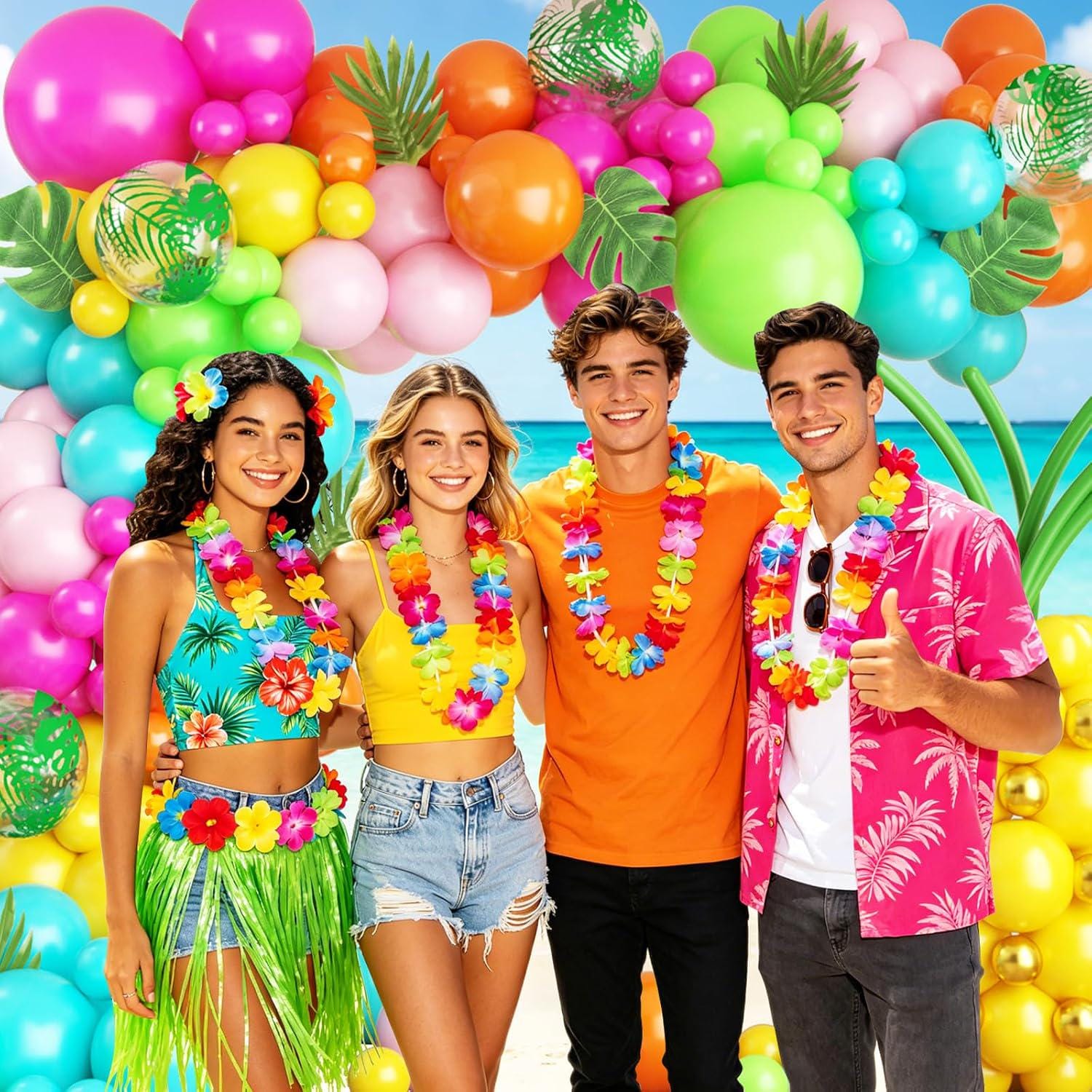 Tropical Balloon Arch Kit | Aloha Party Decor with Pink, Green, Teal, Orange, Gold Balloons