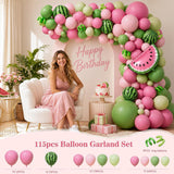 Watermelon Birthday Party Decorations Kit | Summer Melon Backdrop Balloon Garland Cake Toppers and Tablecloth