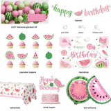 Watermelon Birthday Party Decorations Kit | Summer Melon Backdrop Balloon Garland Cake Toppers and Tablecloth