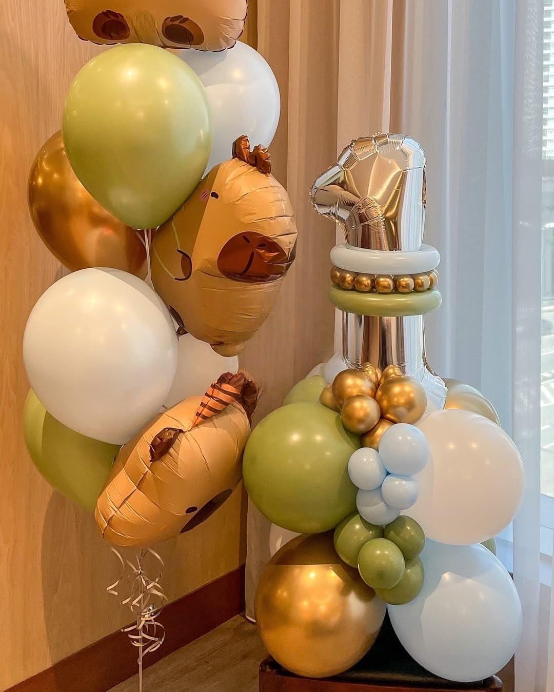 Capybara Birthday Balloon Arch Kit | Brown, Blue, Green Party Decorations