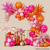 Pink Orange Balloon Garland Kit | Hot Pink Gold Confetti Star Balloons