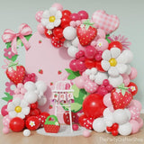 Strawberry Balloon Arch Kit | Berry First Birthday Decorations, Red Pink White Balloons, Daisy Foil