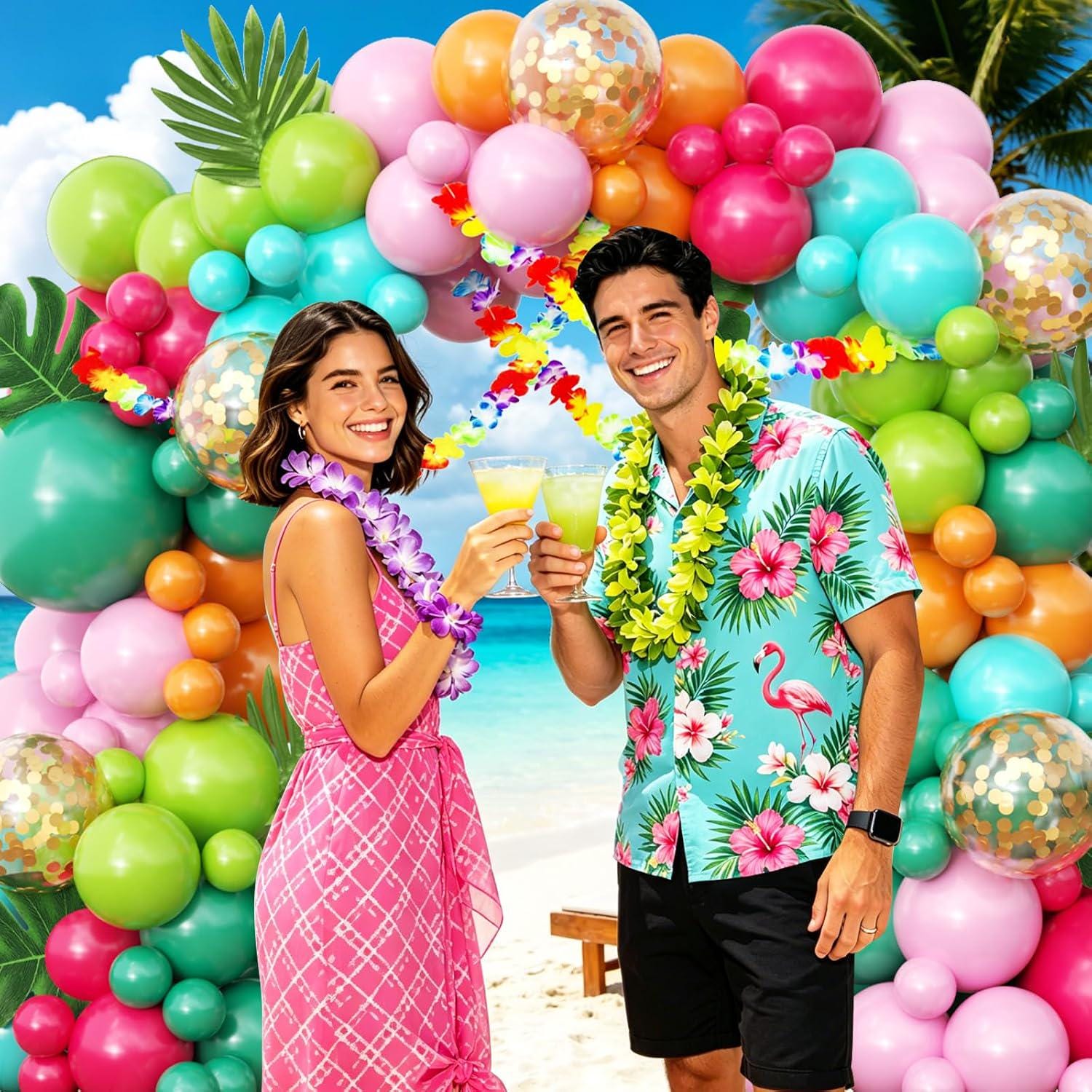 Tropical Balloon Arch Kit | Hawaiian Luau Party Decorations, Confetti Balloons