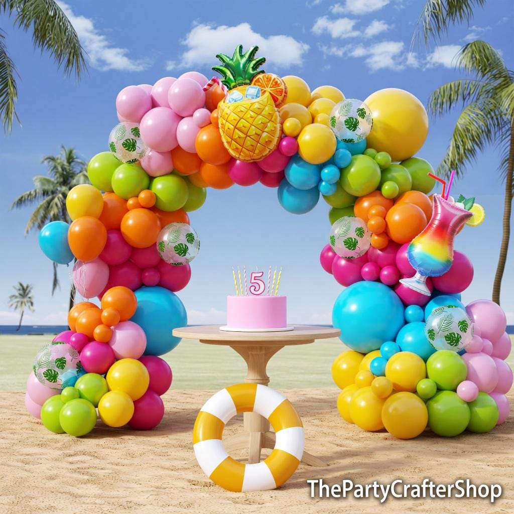 Tropical Balloon Arch Kit | Hawaiian Luau Party Decor, Pineapple, Palm Leaves, Cocktail Balloons