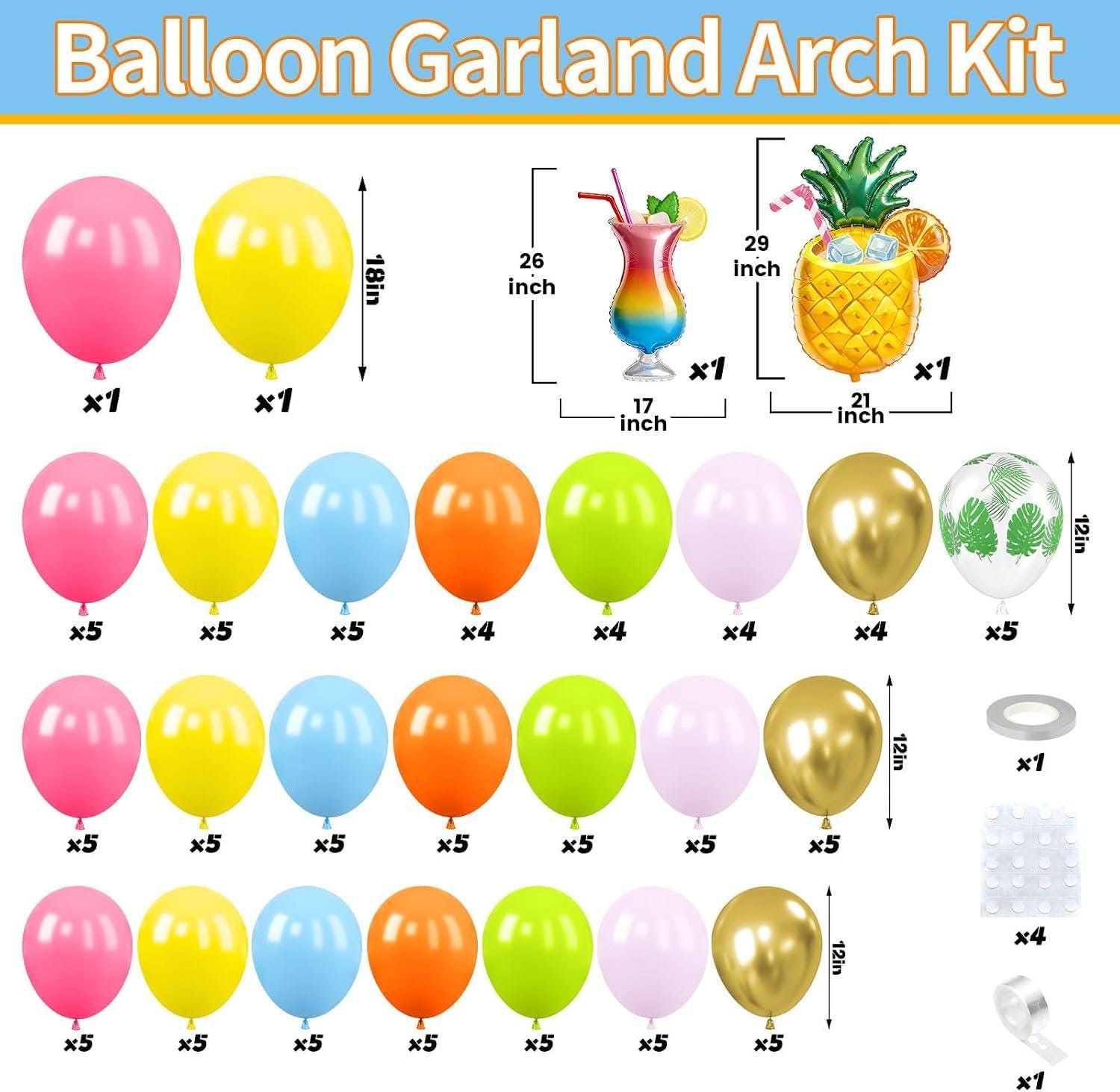 Tropical Balloon Arch Kit | Hawaiian Luau Party Decor, Pineapple, Palm Leaves, Cocktail Balloons
