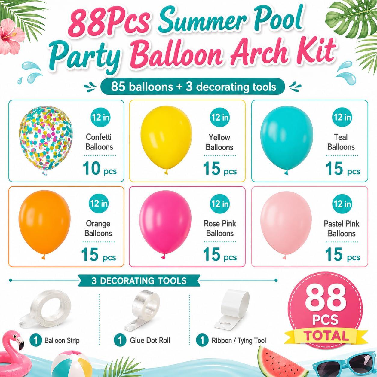 Tropical Balloon Kit | Hot Pink, Orange, Teal, Yellow Party Balloons