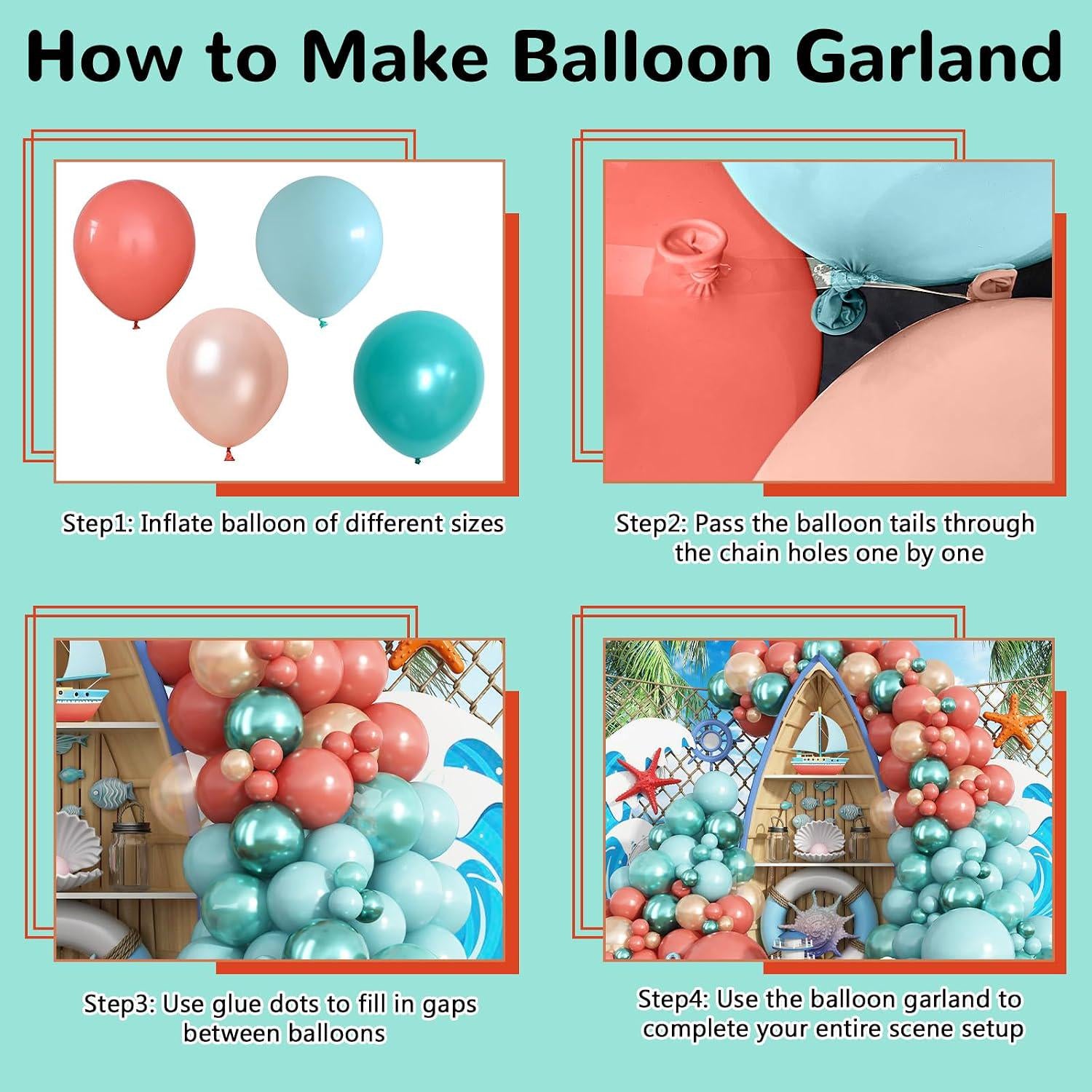 Tropical Balloon Garland Arch Kit | Retro Orange, Aqua, Teal, Blue, Rose Gold Party Decor