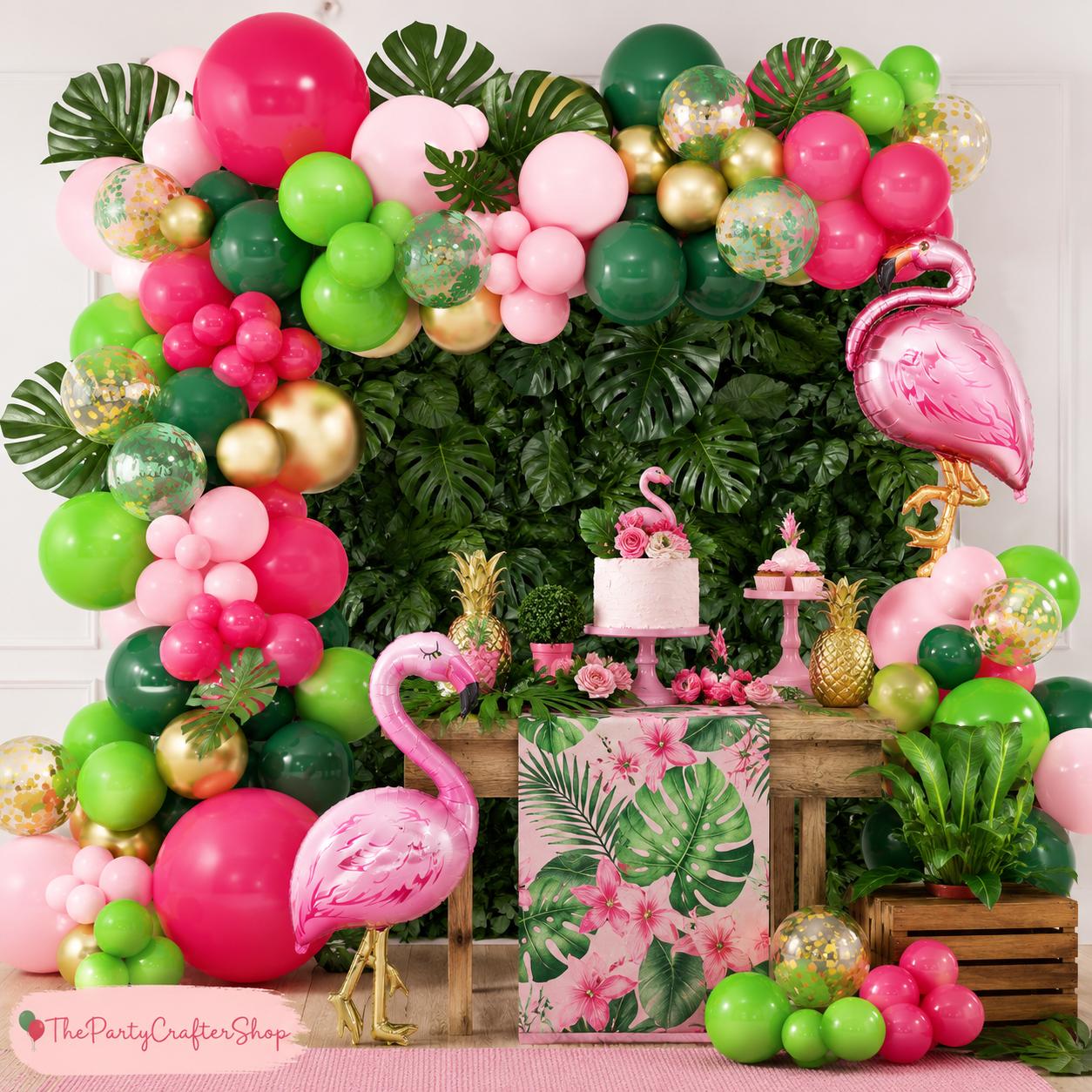 Flamingo Tropical Balloon Arch Kit | Hawaiian Luau Pool Party Decor, Aloha Birthday Balloons