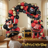 Pirate Balloon Arch Kit | Red, Black, Gold Balloons, Pirate Ship Foil (Party Decor)