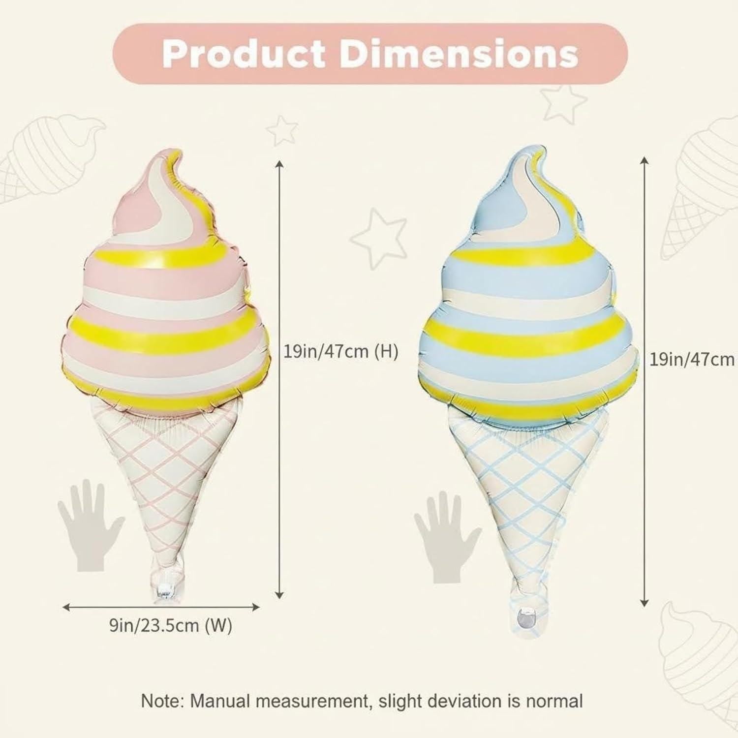 12pc Large Ice Cream Foil Balloons | 19 Inch Summer Party Decorations