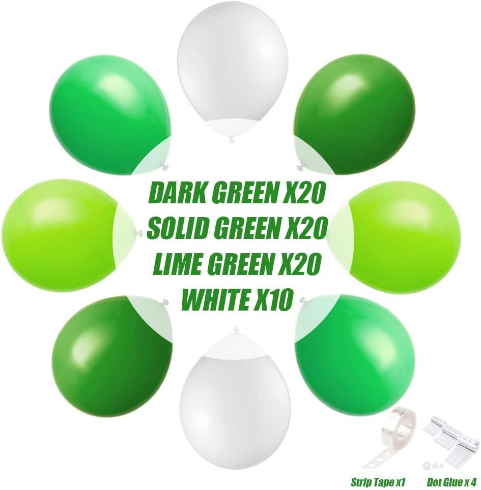70Pcs Green White Balloon Set, Latex Balloons for Birthday Jungle Party Decorations