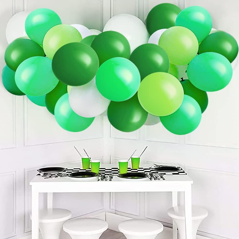 70Pcs Green White Balloon Set, Latex Balloons for Birthday Jungle Party Decorations