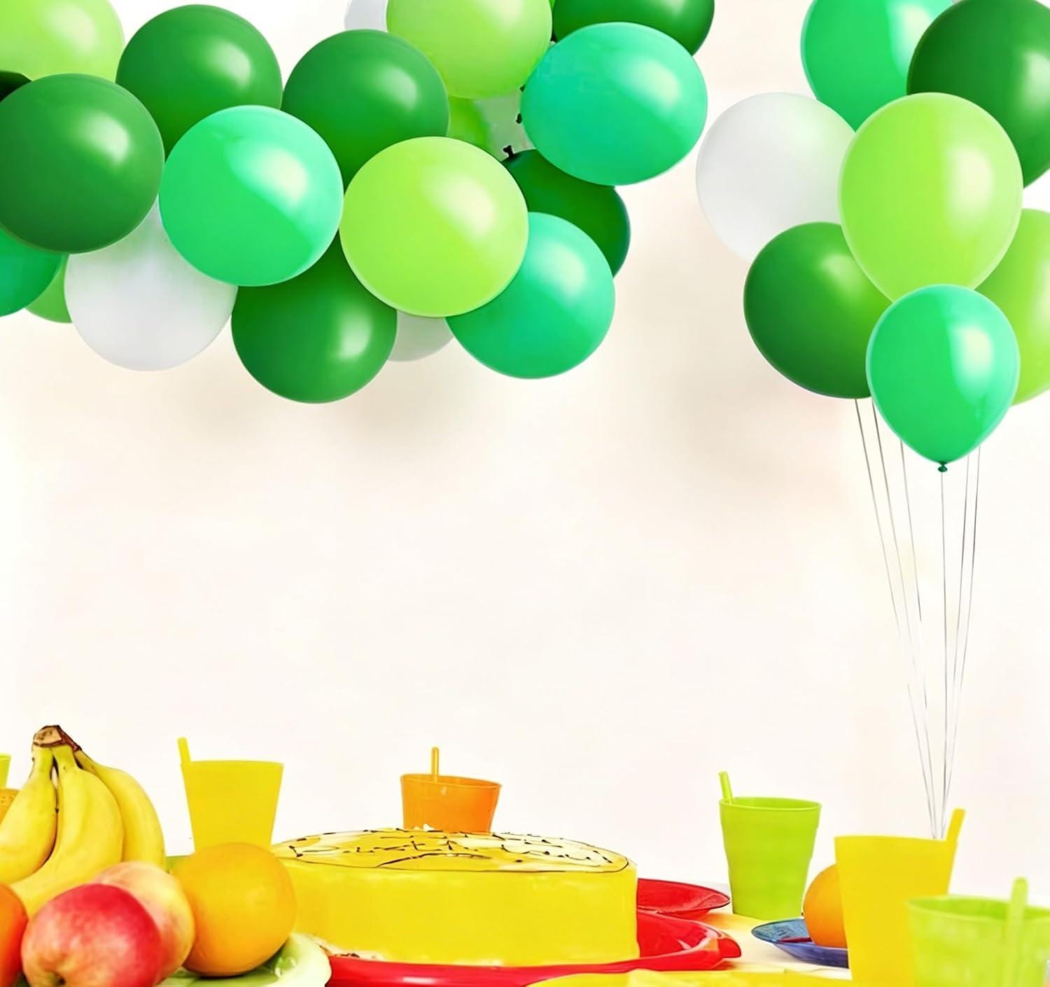 70Pcs Green White Balloon Set, Latex Balloons for Birthday Jungle Party Decorations