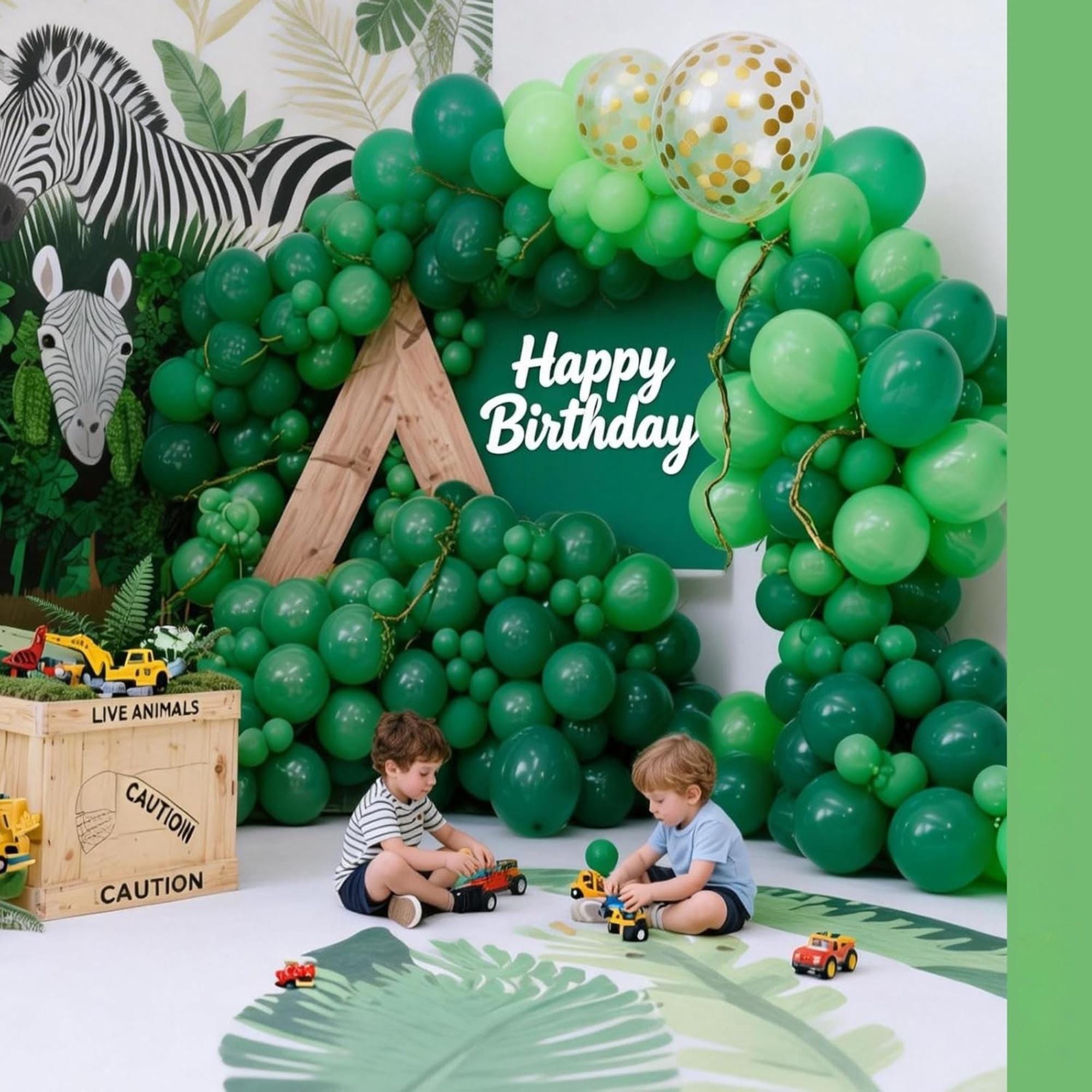 Green Balloon Set, Emerald, Hunter, Forest, Metallic Gold Confetti, Party Decor