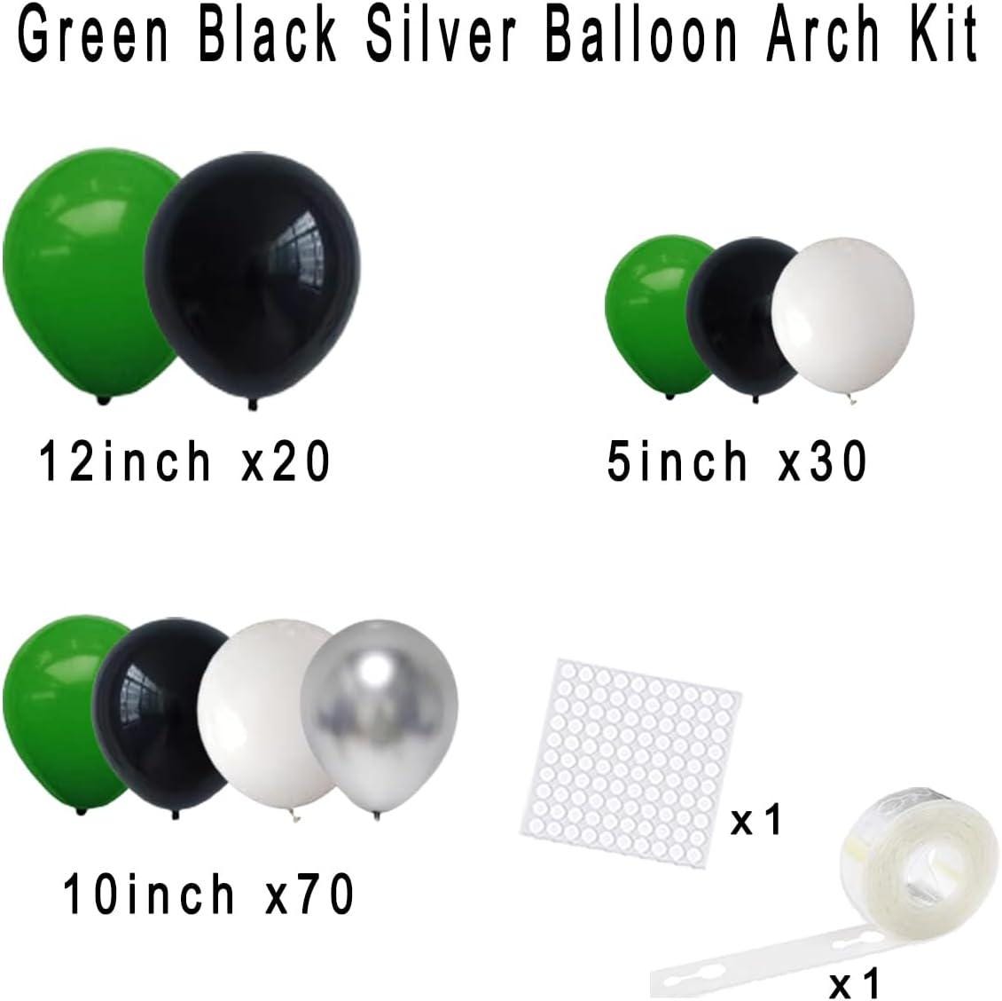Green Black Silver Balloon Arch Kit, Jungle Safari Baby Shower Garland
