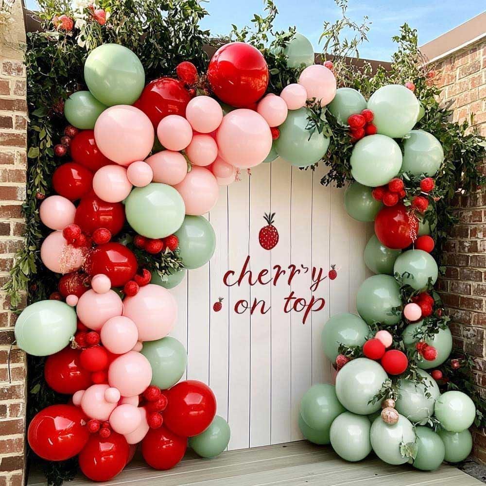 Red Pink Green Balloon Arch Kit | Cherry Birthday Baby Shower Garland