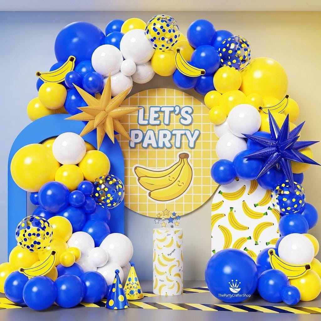 Navy Blue Yellow Balloon Arch Kit | Banana Birthday Party Decorations, Summer Theme