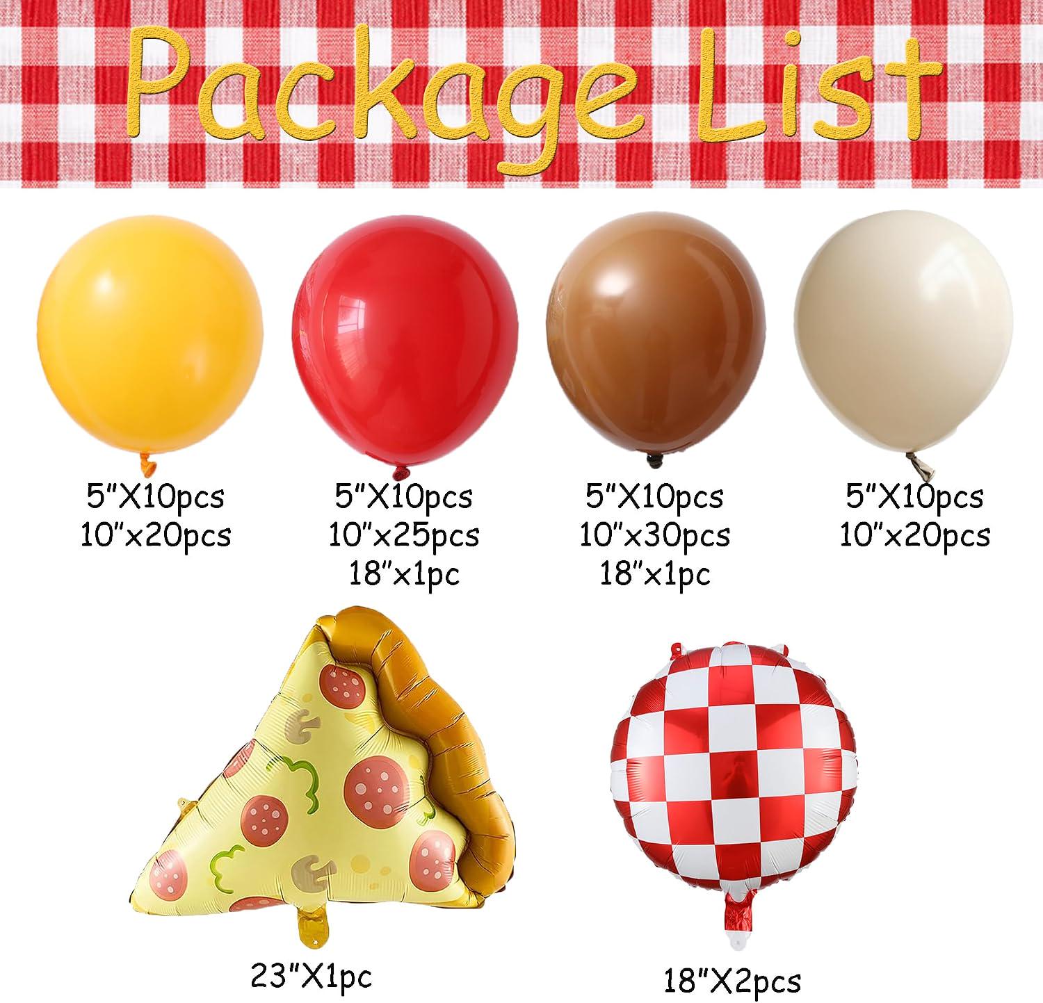 Pizza Balloon Garland Arch Kit | Red, Yellow, Brown, White Foil Balloons