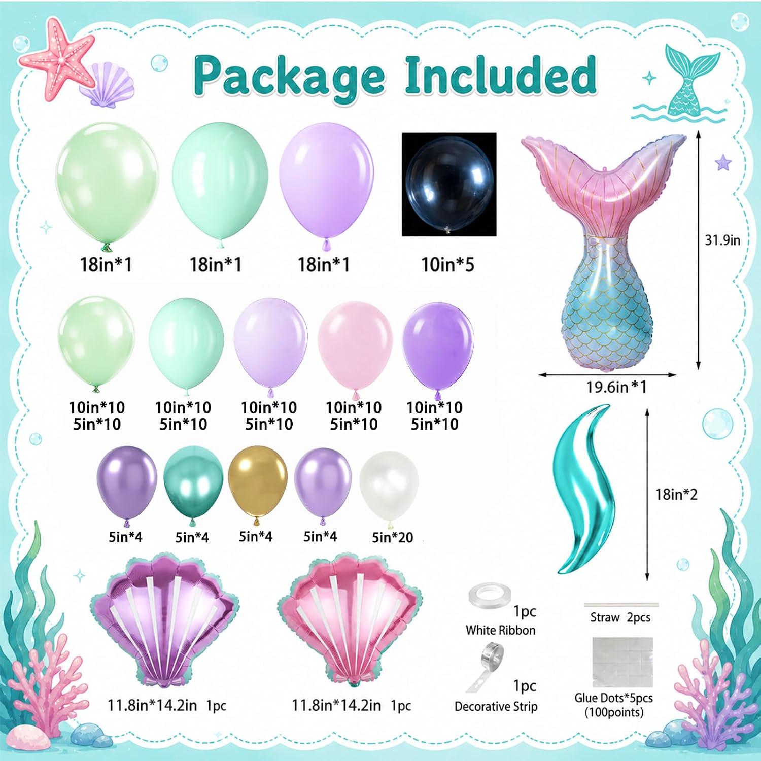 Mermaid Balloon Arch Kit | Under the Sea Party Decorations, Tail & Seashell Balloons