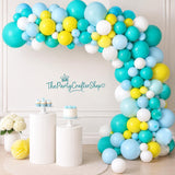 Blue Yellow White Balloon Arch Kit | Teal Garland for Wedding, Baby Shower, Party