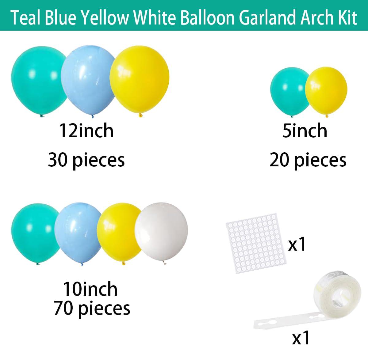 Blue Yellow White Balloon Arch Kit | Teal Garland for Wedding, Baby Shower, Party