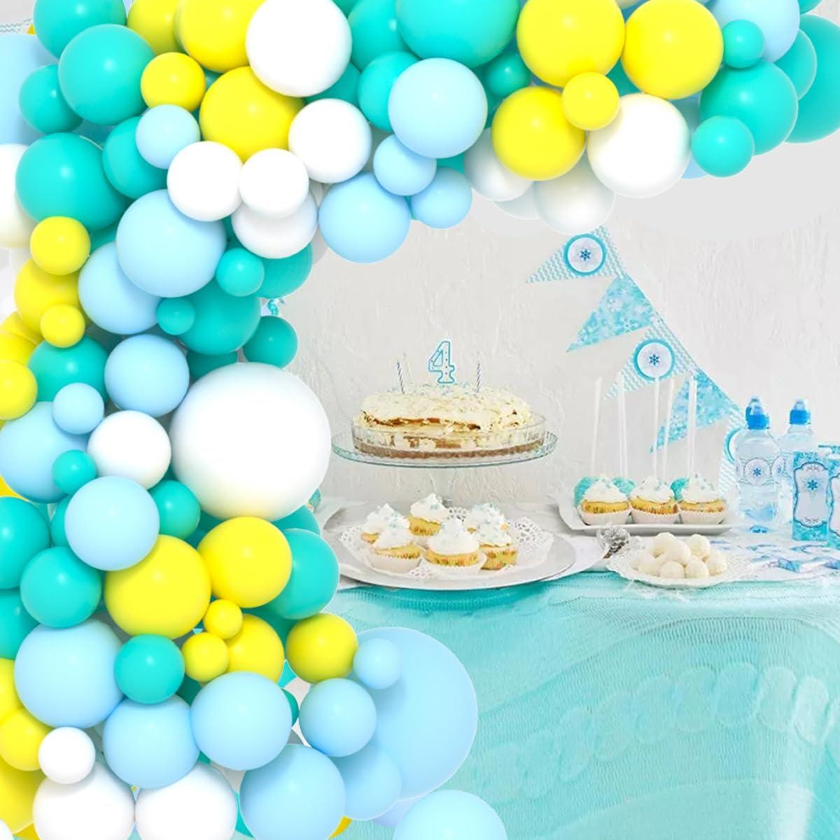 Blue Yellow White Balloon Arch Kit | Teal Garland for Wedding, Baby Shower, Party