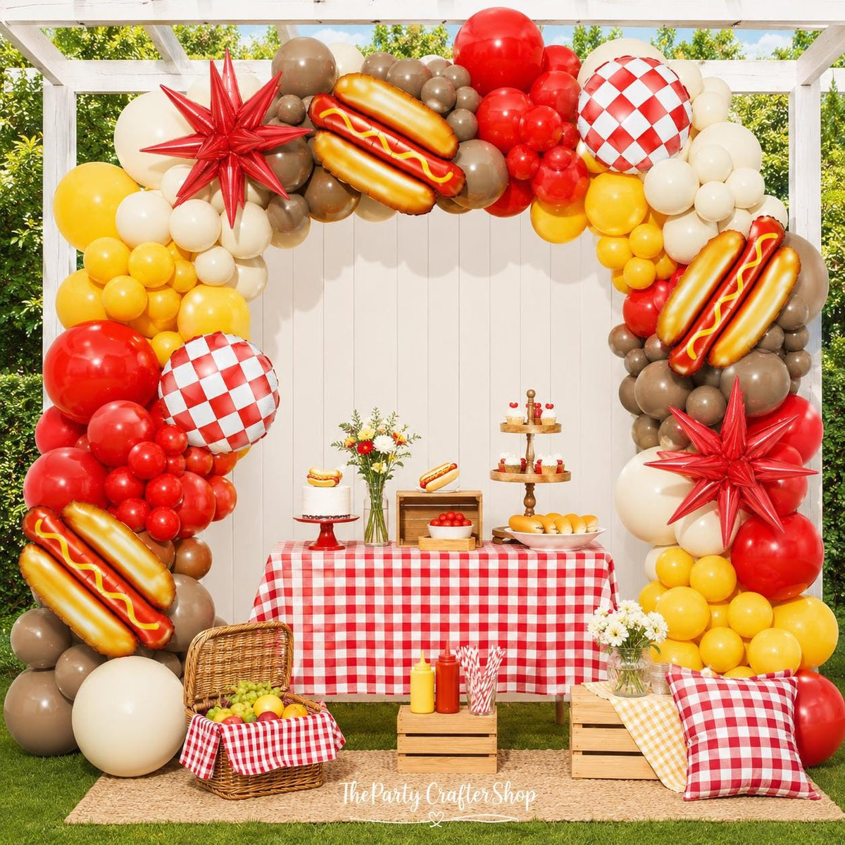Hot Dog Balloon Arch Kit | Picnic BBQ Party Garland with Foil Balloons
