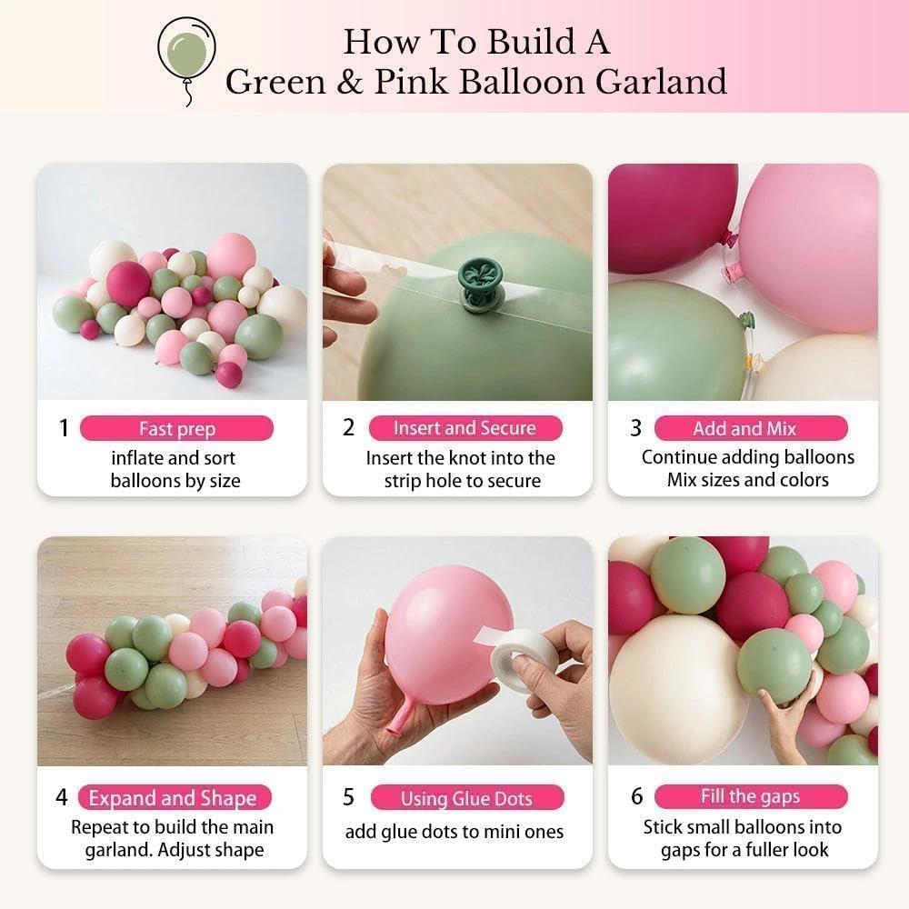 Hot Pink Sage Green Balloon Arch Kit | Double Stuffed Magenta Olive Ivory Balloons
