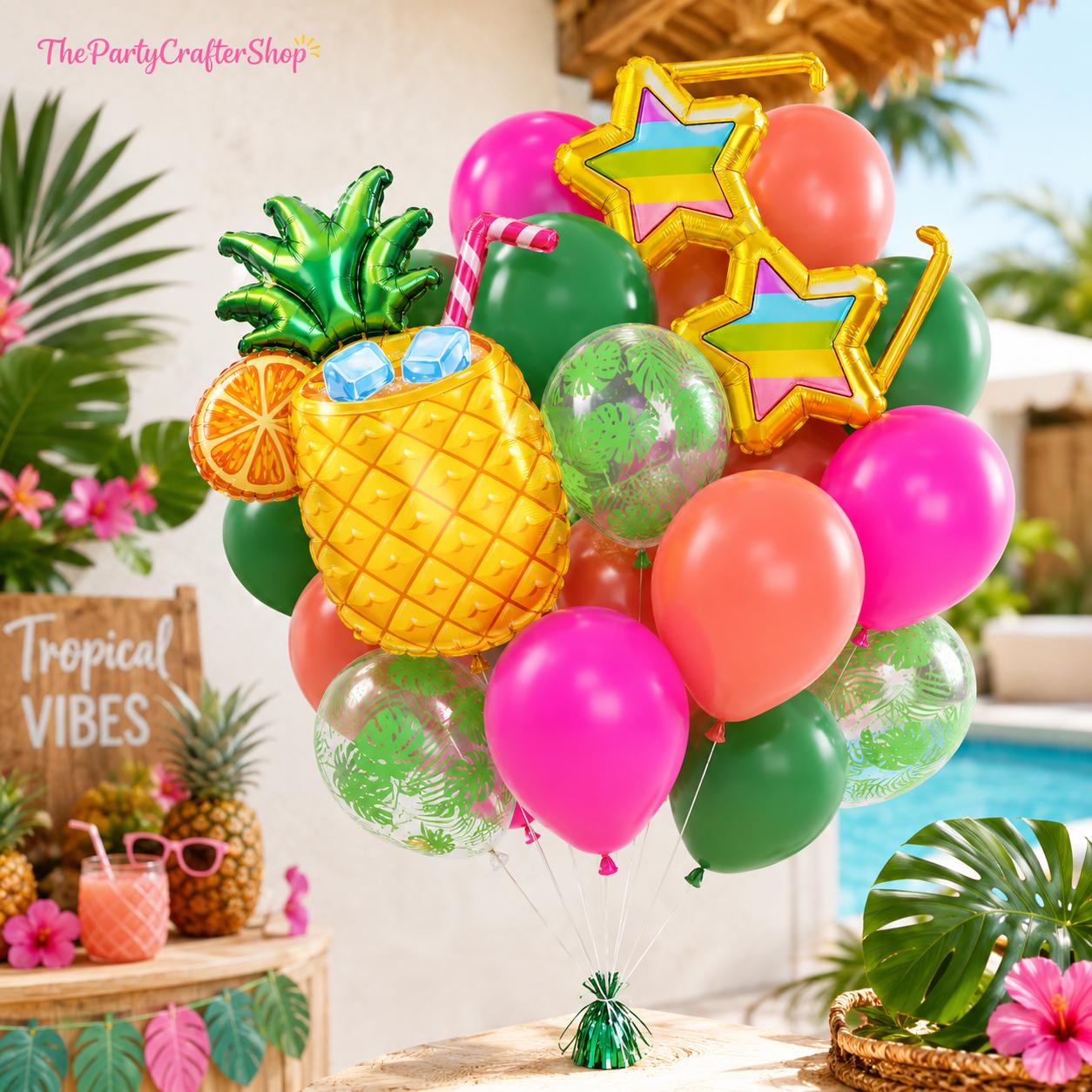 Tropical Hawaiian Balloon Kit | Pineapple, Palm Leaf, Hot Pink, Summer Party Decor