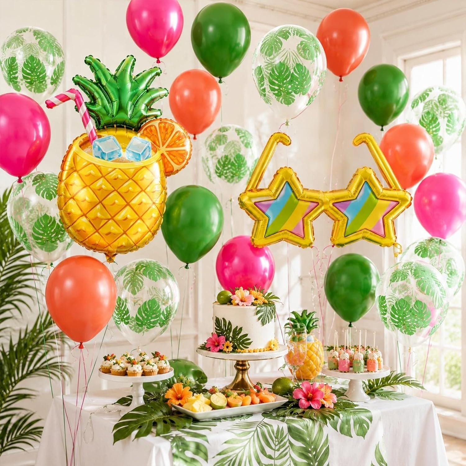 Tropical Hawaiian Balloon Kit | Pineapple, Palm Leaf, Hot Pink, Summer Party Decor