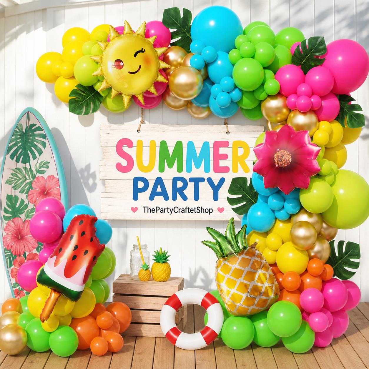 Tropical Balloon Arch Kit | Hot Pink, Green, Gold Luau Party Decor