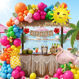 Tropical Flamingo Balloon Arch Kit | Luau Garland with Pineapple, Palm Leaves