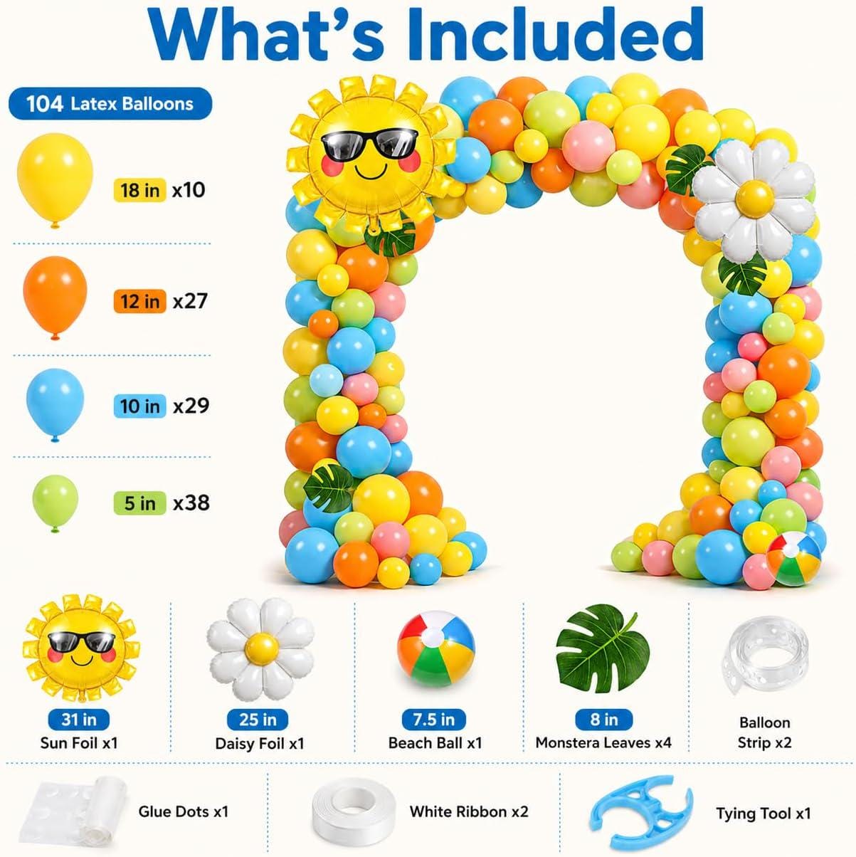Summer Tropical Balloon Arch Kit | Sun Daisy Garland for Beach Birthday Party Decor