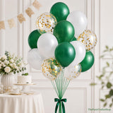 Green White Gold Confetti Balloon Set, Dark Green Party Decor