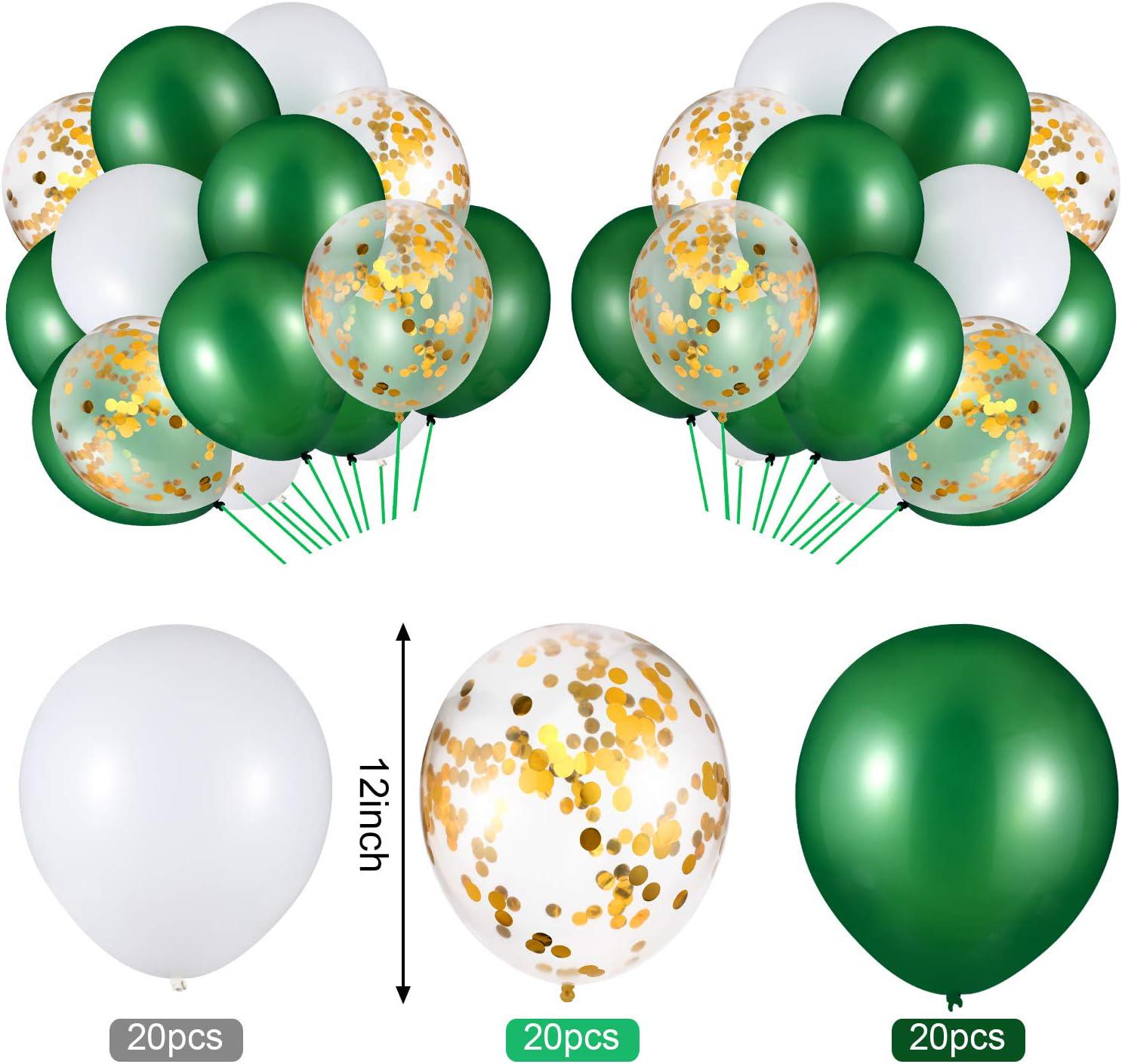 Green White Gold Confetti Balloon Set, Dark Green Party Decor