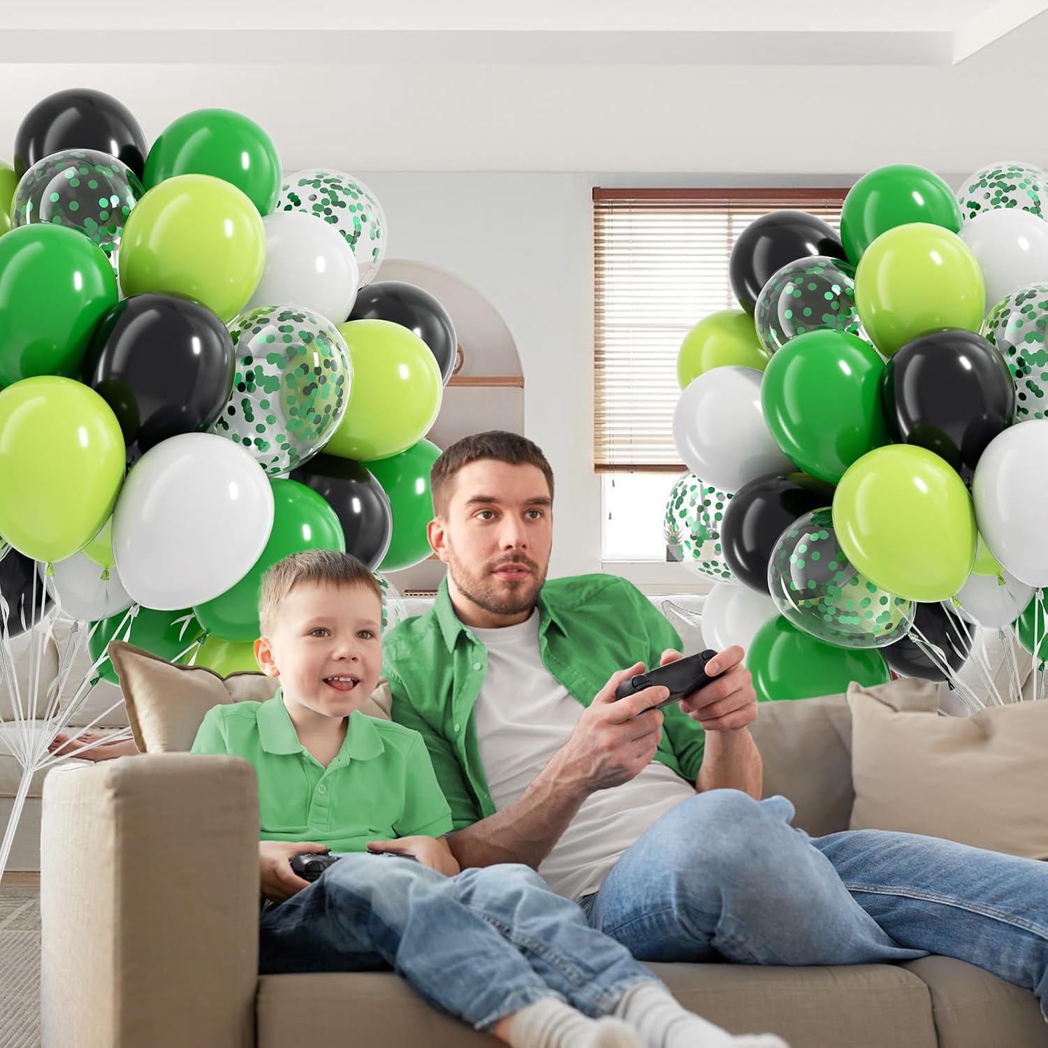 Green Black Confetti Balloon Set, Lime White Latex Balloons, Football Party Decor