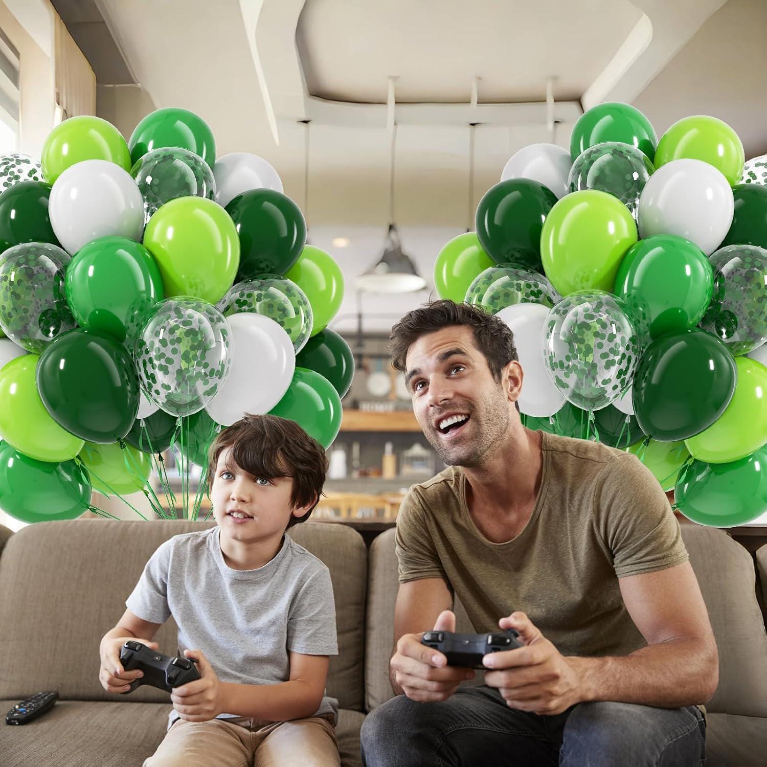 Green Balloon Set, Lime, Dark Green, White Confetti Party Decor