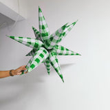 32 Inch Green White Gingham Star Foil Balloon, Picnic Plaid Explosion Balloon, Party Decoration Supplies