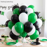 Green Black White Football Latex Balloons, Sports Party Decoration