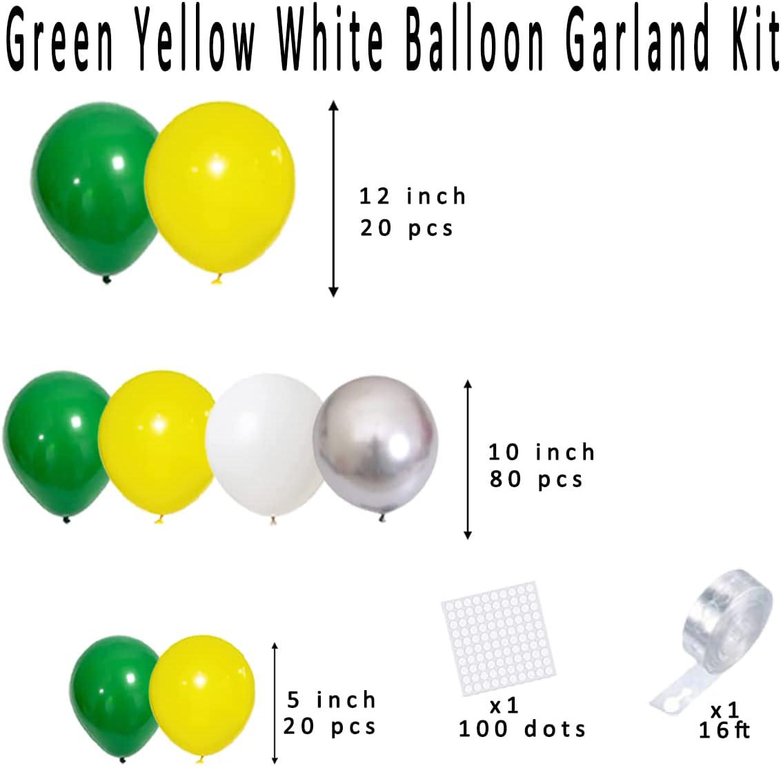 Retro Green Yellow White Silver Balloon Arch Garland Kit, Party Decoration
