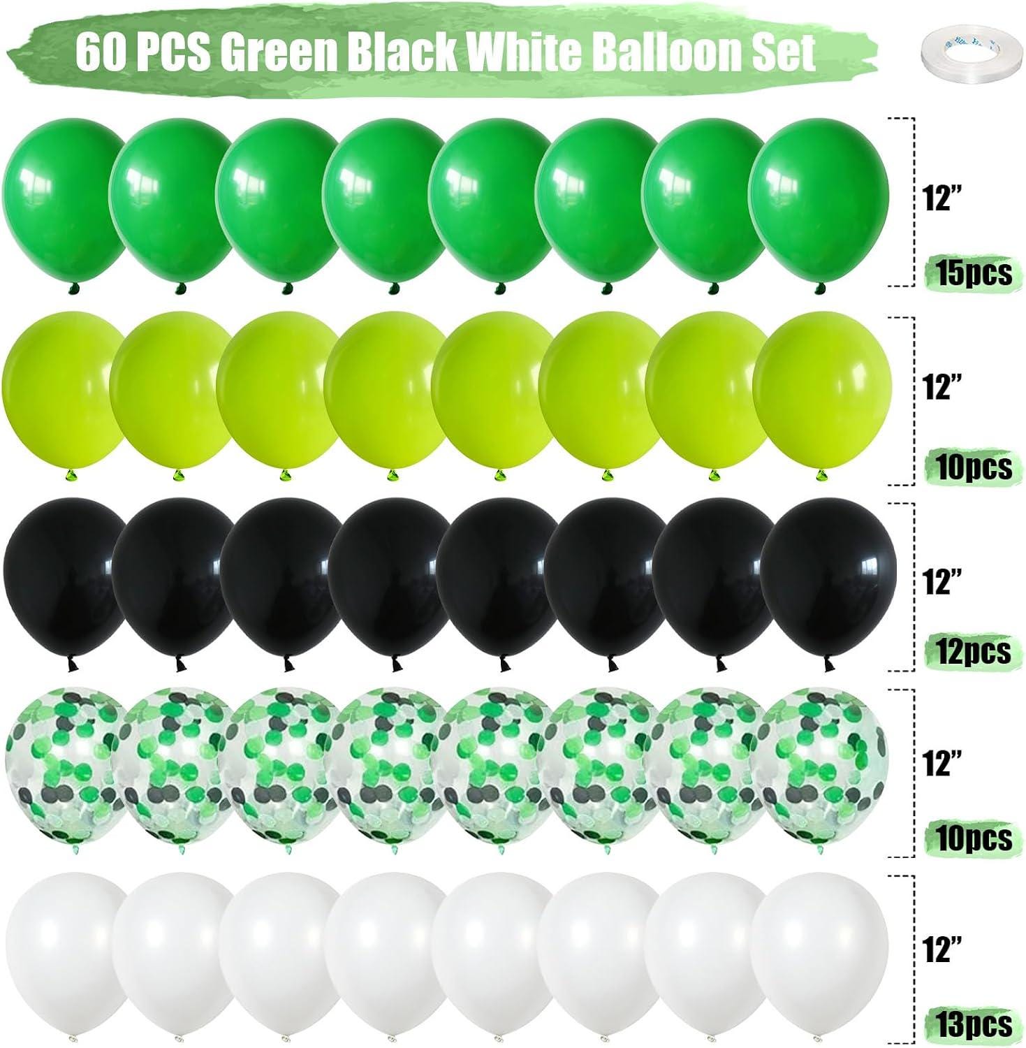 Green Black White Confetti Balloons, Video Game Football Party Decor